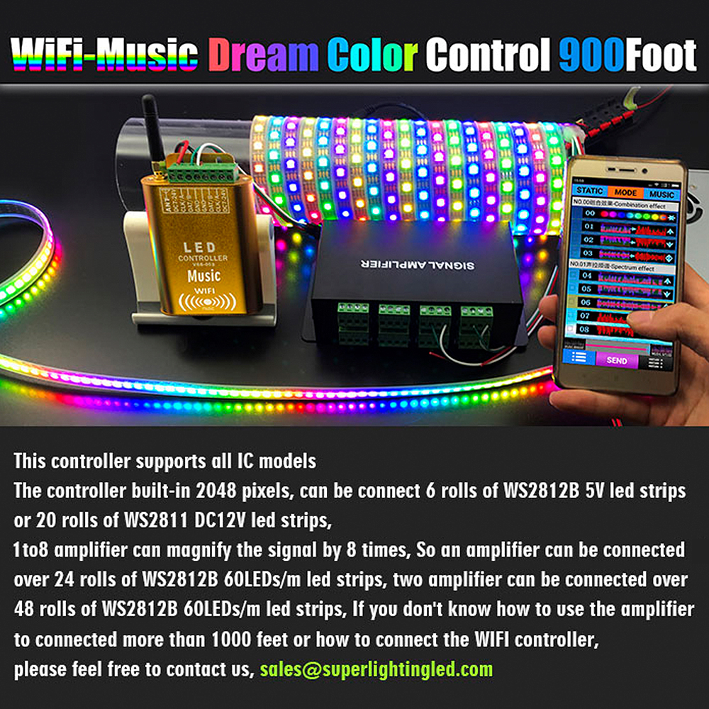 DC7-24V, Newest LED WIFI Dream Color Music Spectrum DMX Cascaded Controller Control by Android Device, For LPD6803,WS2811,WS2812B, WS2801 Addressable LED Lights DC7-24V, Newest LED WIFI Dream Color Music Spectrum DMX Cascaded Controller Control by Android Device, For LPD6803,WS2811,WS2812B, WS2801 Addressable LED Lights